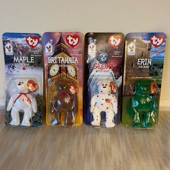 RARE McDonald's Brittania Erin Glory & Maple TY Beanie Babies Bear Complete Set - Picture 16 of 16